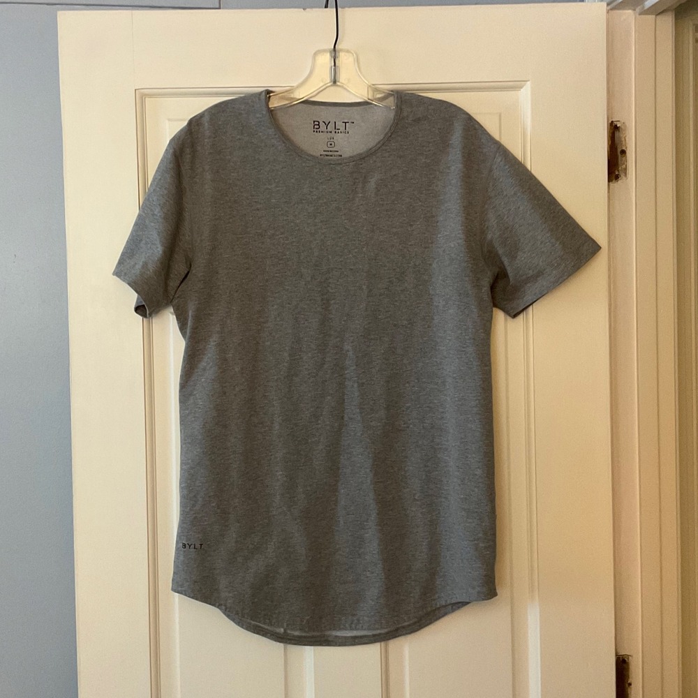 BYLT Premium Basics Lux Drop Cut Tee Mens M Grey Athletic Fit Short Sleeve Shirt